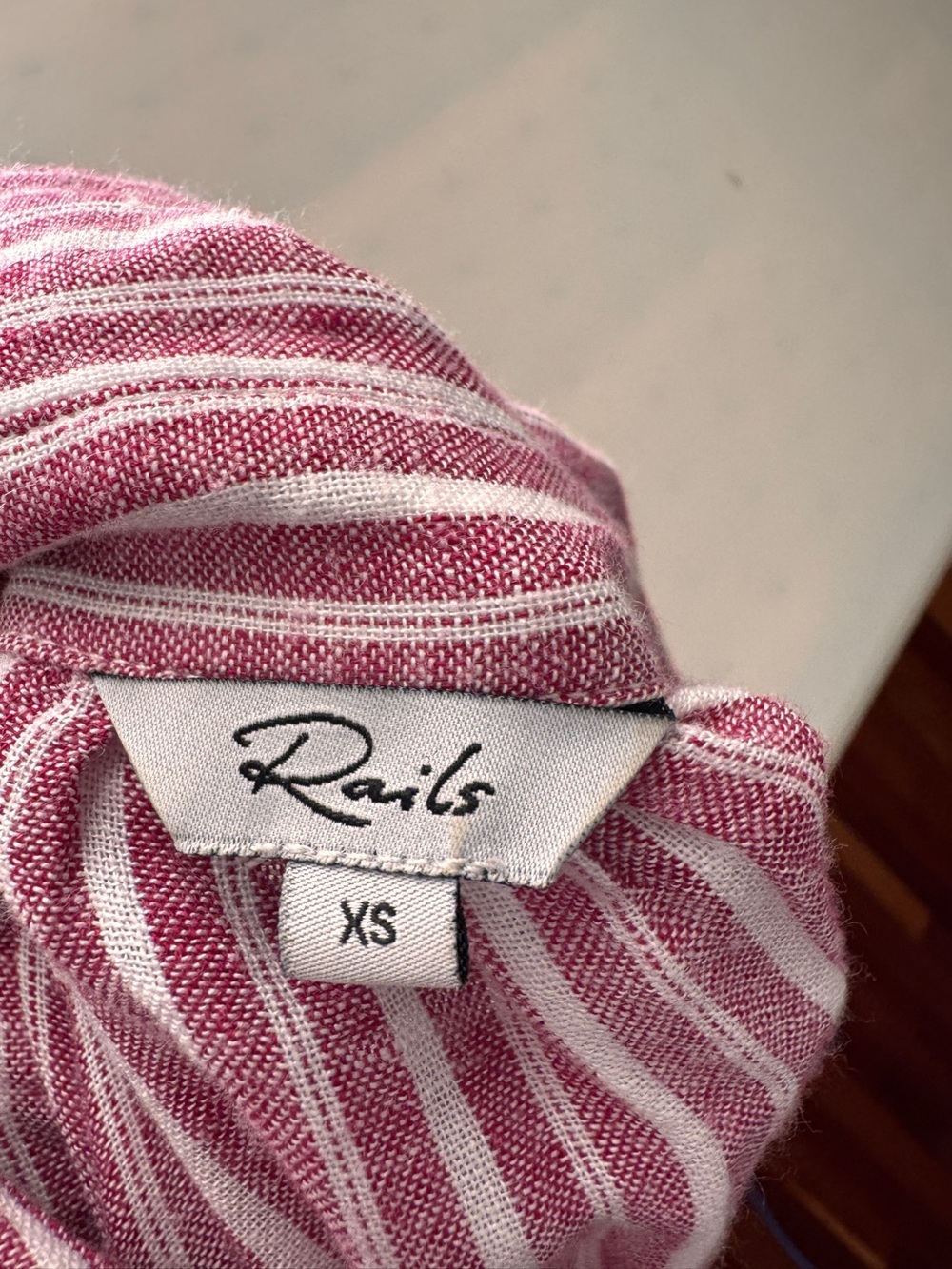 Rails Red & White Striped Linen Blend Button Front Shirt XS - Picture 5 of 7